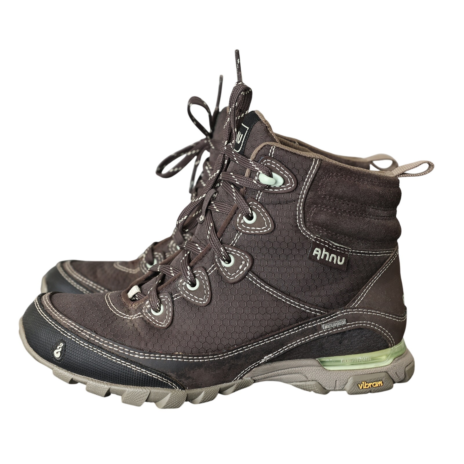 Brown/Mint Ahnu Sugarpine Waterproof Mulch Boots - Size 5.5
